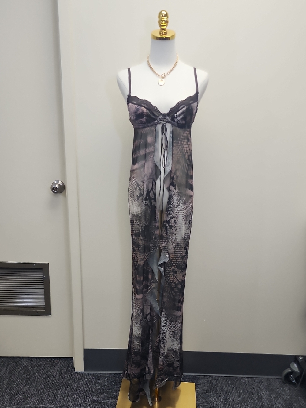 Jaded London Sheer Snake Print Maxi Slip Dress Mesh Lingerie Size 14